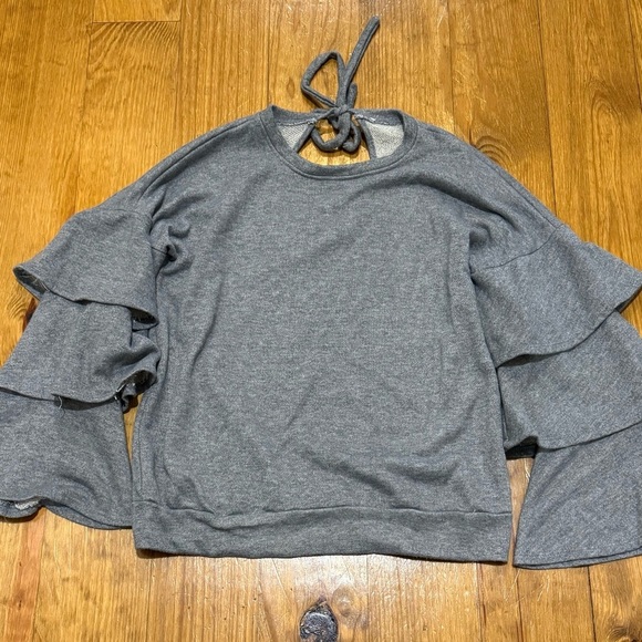 Gray Women's Ruffle Sleeve Top - Picture 1 of 4